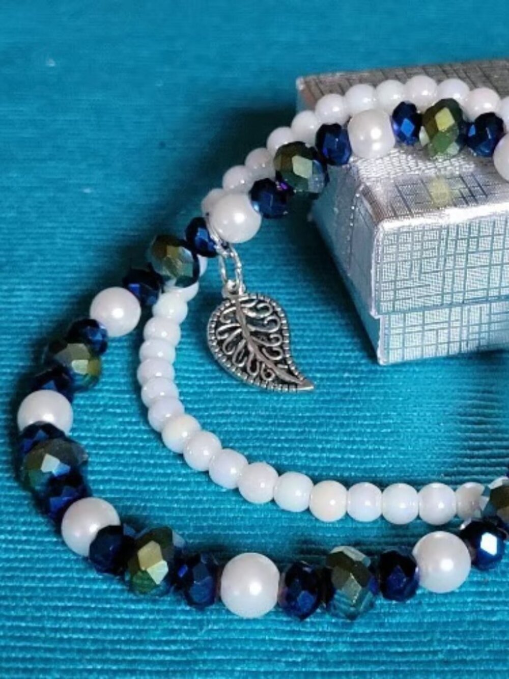 Beaded Blue Green White Wrist Wraps